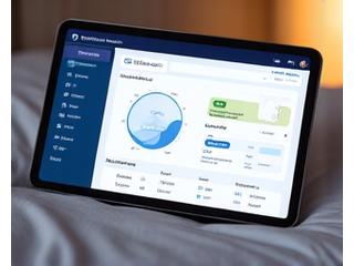 Ψηφιακό ταμπλό σε tablet που δείχνει λεπτομερή ανάλυση ύπνου, συμπεριλαμβανομένων κύκλων ύπνου και ποιότητας ανάπαυσης.